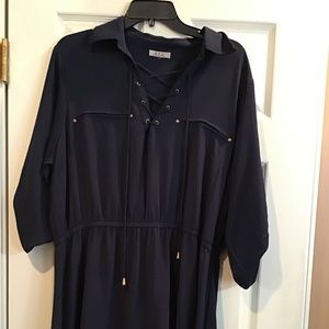 MPH Navy blue shirt dress with gold accents size18
